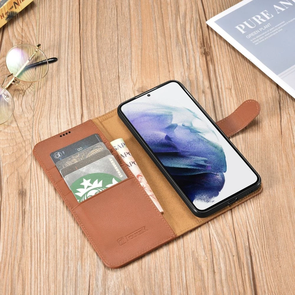 Dėklas iCarer Haitang Odinė piniginė Odinė Samsung Galaxy S22 + (S22 Plus) Piniginės Korpusas Rudas (AKSM05BN)