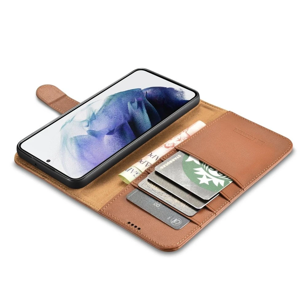 Dėklas iCarer Haitang Odinė piniginė Odinė Samsung Galaxy S22 + (S22 Plus) Piniginės Korpusas Rudas (AKSM05BN)
