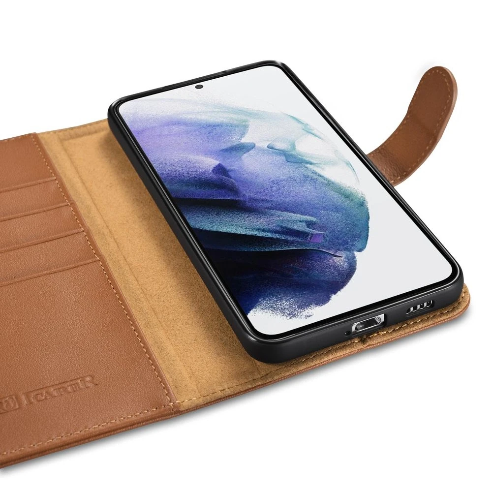 Dėklas iCarer Haitang Odinė piniginė Odinė Samsung Galaxy S22 + (S22 Plus) Piniginės Korpusas Rudas (AKSM05BN)