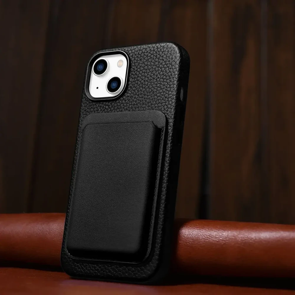 iCarer Litchi Premium Leather Apple iPhone 14 Plus Magnetic Leather with MagSafe dėklas telefonui juodos spalvos (WMI14220711-BK)