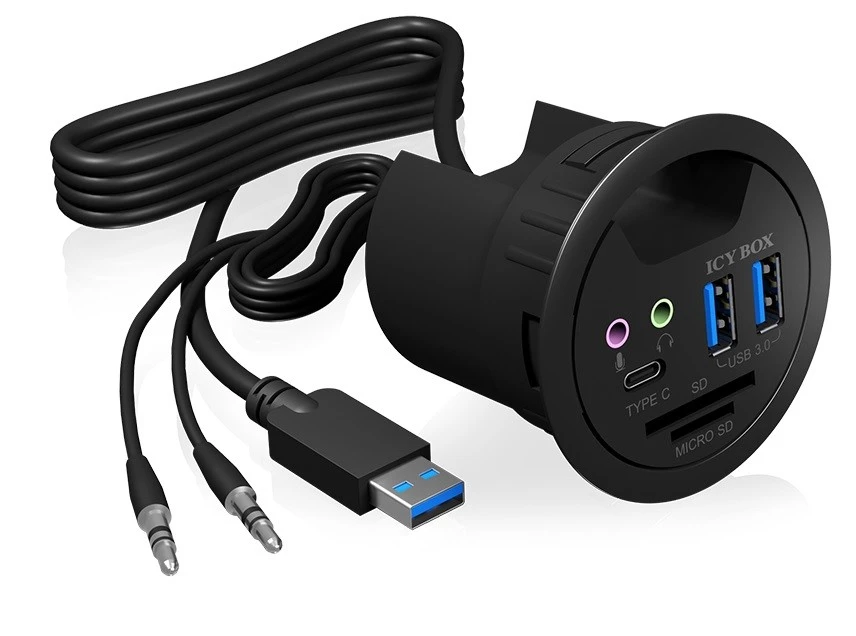 ICYBOX IB-HUB1404A Icy Box Desk Hub 2x USB 3.0, 1x USB 3.0 Type-C, garso įvestis / išvestis, SD skaitytuvas
