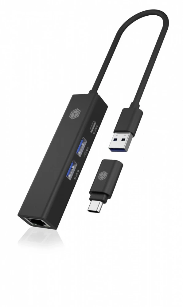 HUB USB Icy Box Hub IB-HUB1439-LAN 4w1 HUB, 1x USB-C, 2xUSB-A, 1x LAN