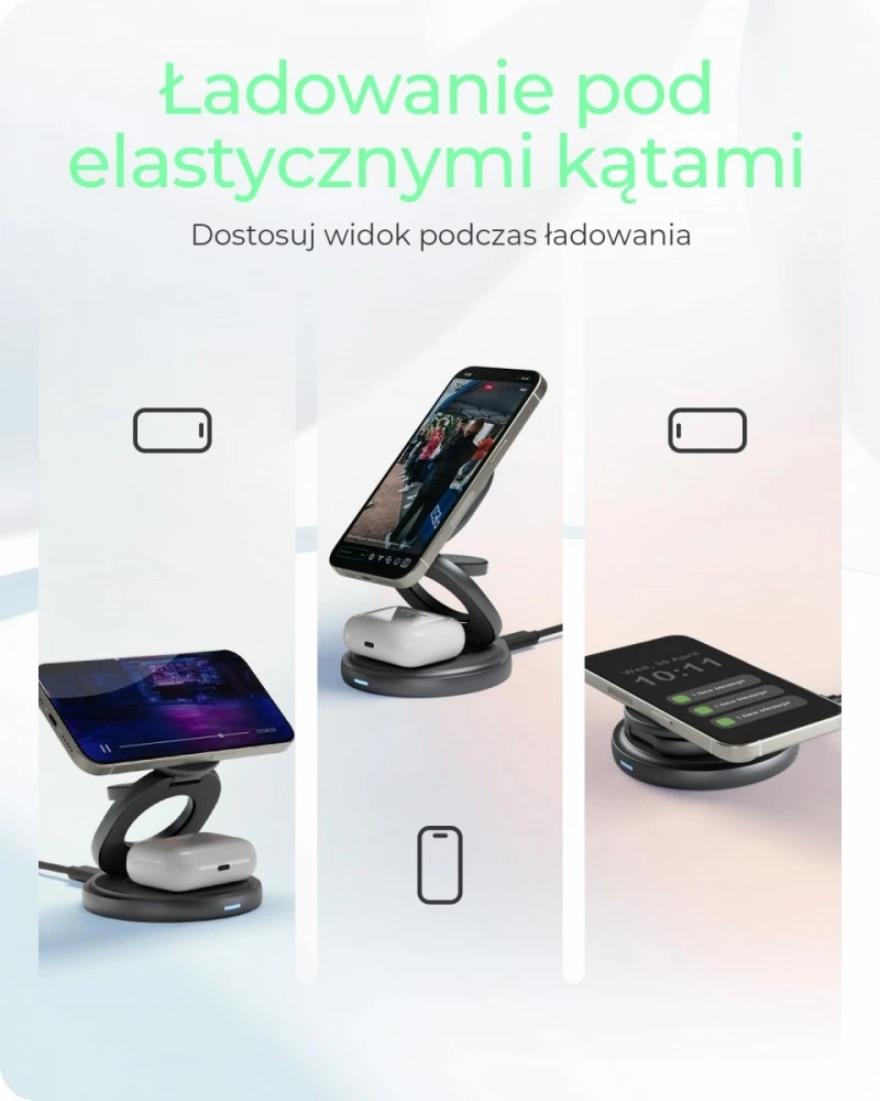 Icy Box Raidsonic 3 in 1 sulankstomas magnetinis įkrovimo stovas mobiliajam telefonui, ausinėms ir išmaniesiems laikrodžiams, Aliuminio | Ledo dėžė IB-SH101-CH