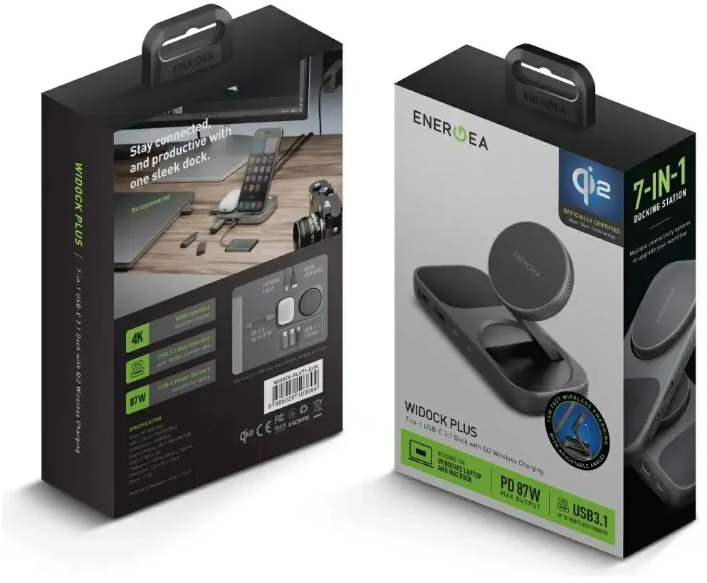 Įkrovimo stotelė „Energea Widock Plus 7in1“ USB-C 3.1 su Qi2 grafitu