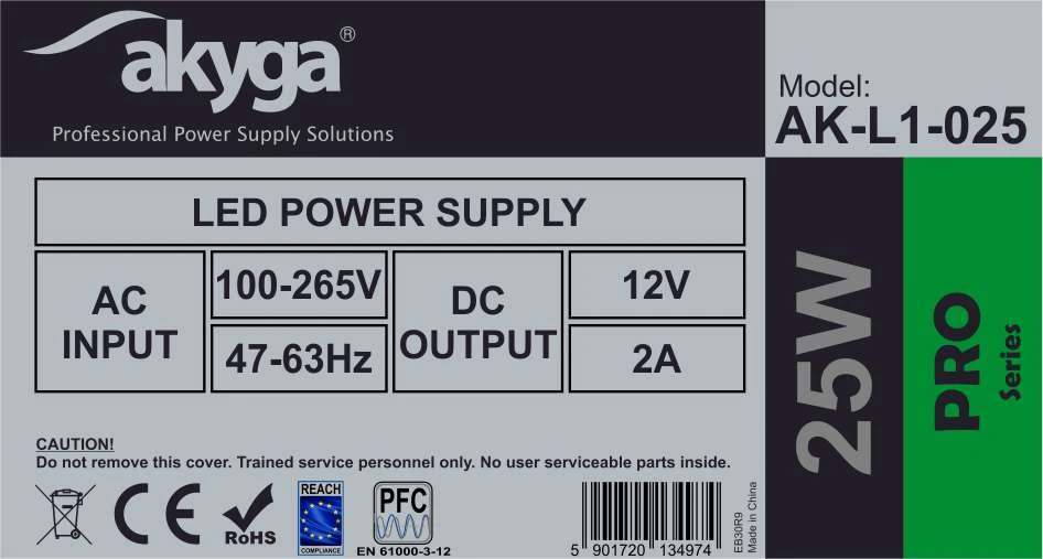 Maitinimo šaltinis Akyga 8.5-14V 2A 25W