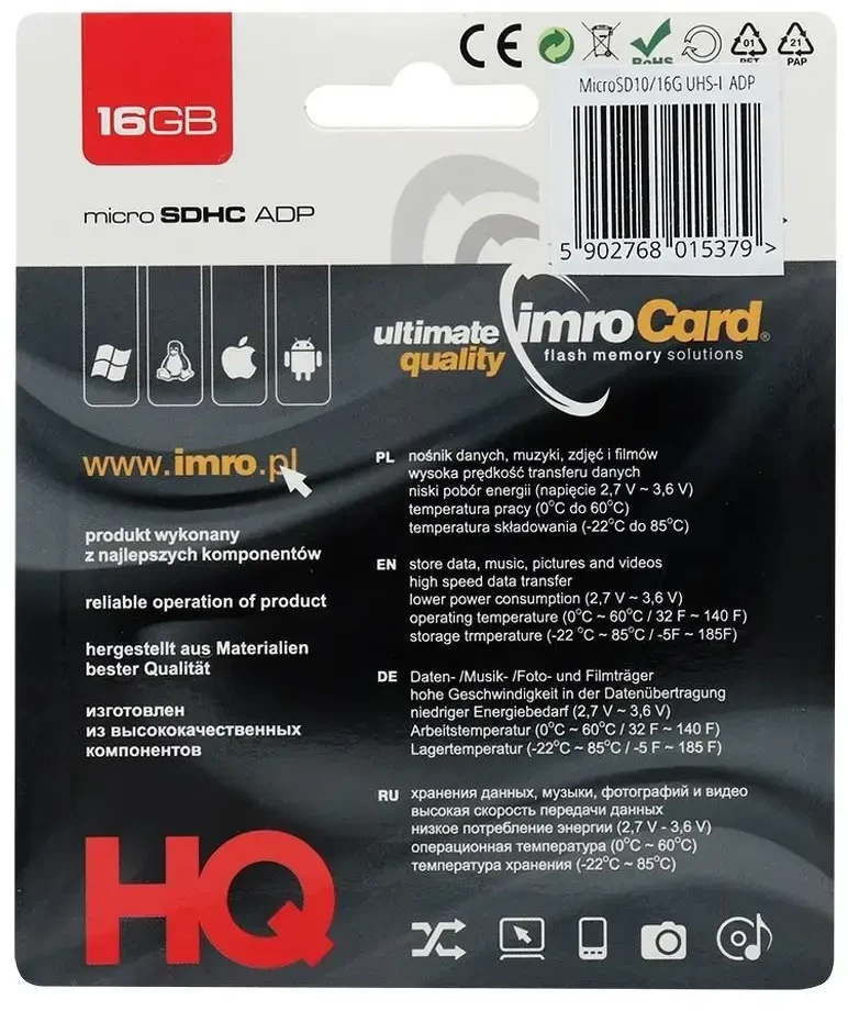 IMRO atminties kortelė Micro SD 16GB 100MB/s 10 klasė UHS I su adapteriu SD