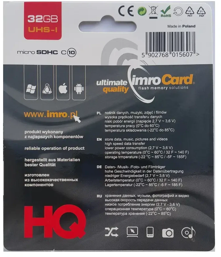 IMRO atminties kortelė Micro SD 32GB 100MB/s class10 UHS I