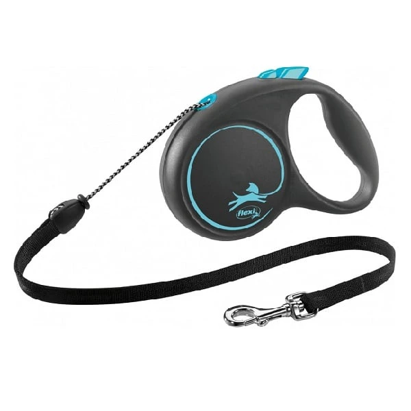 Flexi Black Design S pavadėlis šunims iki 12kg virvinis 5m mėlynos spalvos