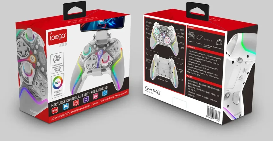 „iPega 9666BH“ „Bluetooth“ RGB žaidimų pultas, skirtas „Android“ / „iOS“ / „PS3“ / „PS4“ / „PC“ / „N-Switch“ Baltas