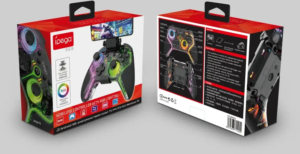 „iPega 9666TH“ „Bluetooth“ RGB žaidimų pultas, skirtas „Android“ / „iOS“ / „PS3“ / „PS4“ / „PC“ / „N-Switch“ juodas