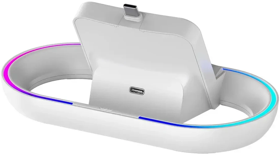 iPega P5P02 įkroviklio dokas su RGB, skirtas Playstation Portal nuotolinio grotuvo baltos spalvos