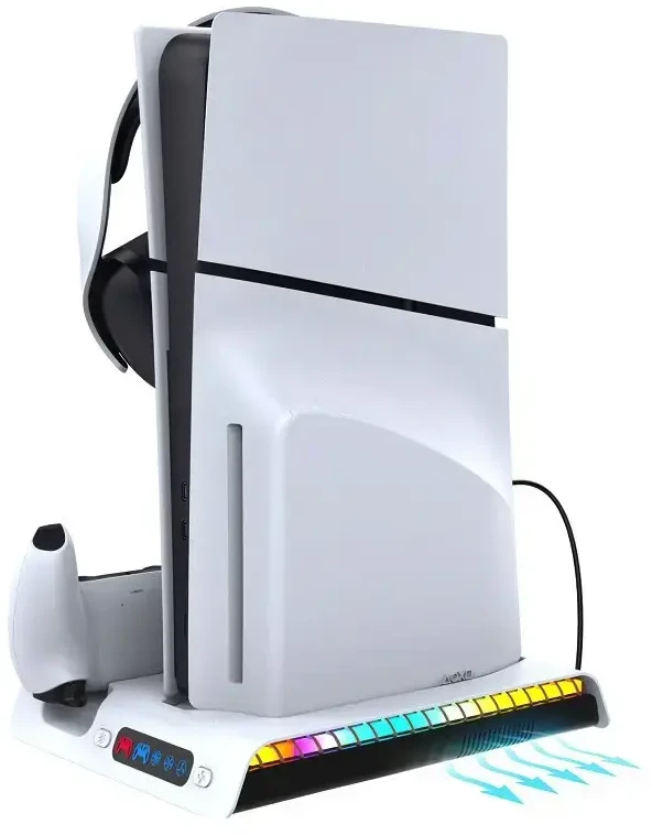 iPega P5S006 daugiafunkcis įkrovimo RGB stovas su aušinimu, skirtas PS5 Slim, baltas (pažeista pakuotė)