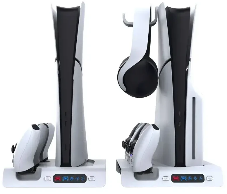 iPega P5S006 daugiafunkcis įkrovimo RGB stovas su aušinimu, skirtas PS5 Slim Baltas