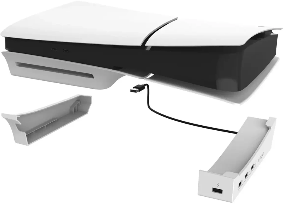 - iPega P5S008 horizontalus stovas su USB šakotuvu, skirtas PS5 Slim Baltas