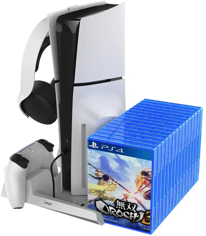 „iPega P5S023“ daugiafunkcis įkrovimo RGB stovas su aušinimu, skirtas PS5/PS5 Slim/PS5 Pro, baltas (pažeista pakuotė)