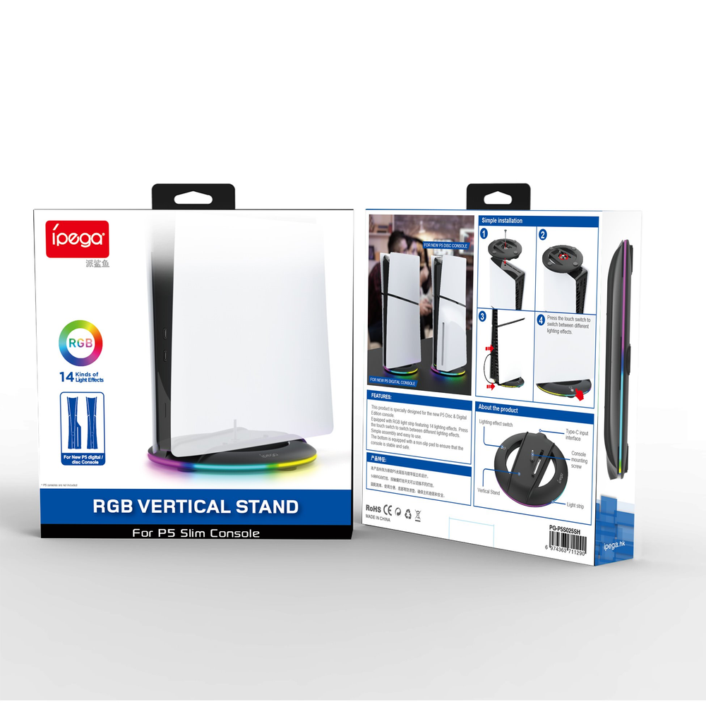 iPega P5S025S vertikalus stovas su RGB, skirtas PS5 Slim Juodas