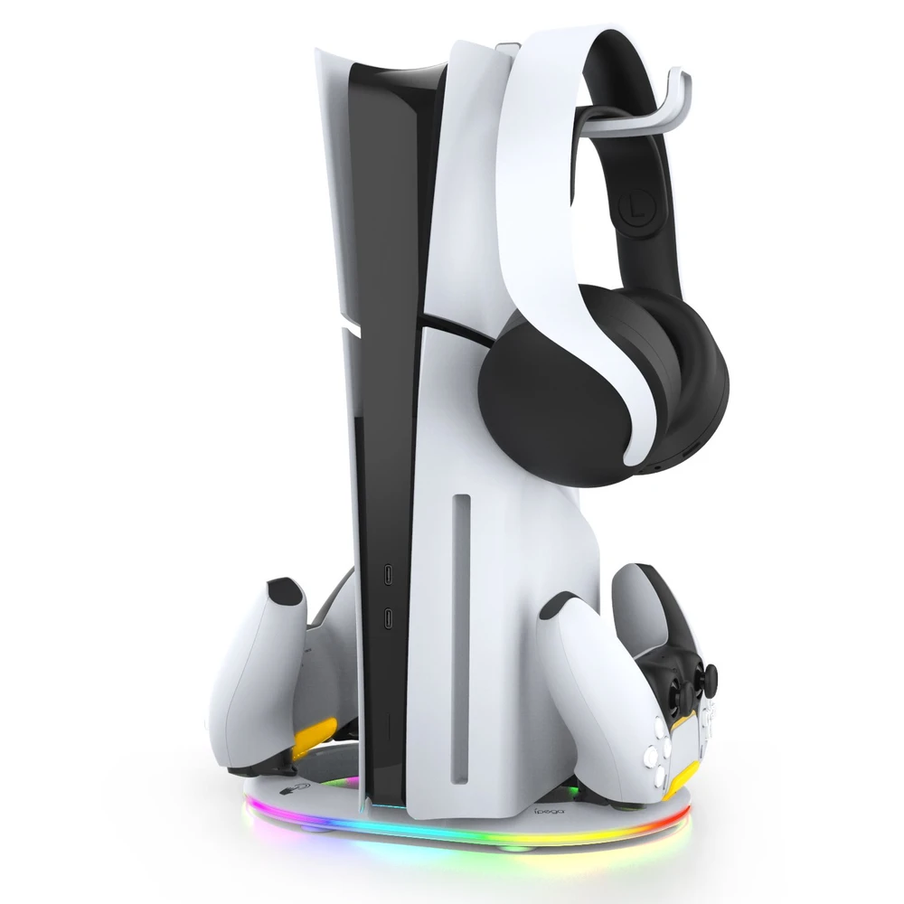 Ausinės iPega P5S045 Vertical Charging Stovas su RGB skirta PS5 Slim/PS5 Pro Baltas (Damage Package)