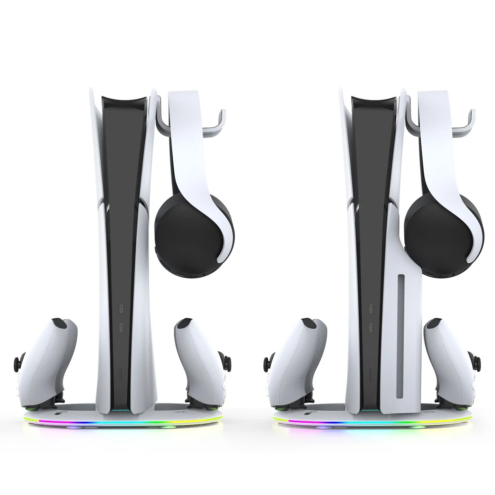 Ausinės iPega P5S045 Vertical Charging Stovas su RGB skirta PS5 Slim/PS5 Pro Baltas (Damage Package)
