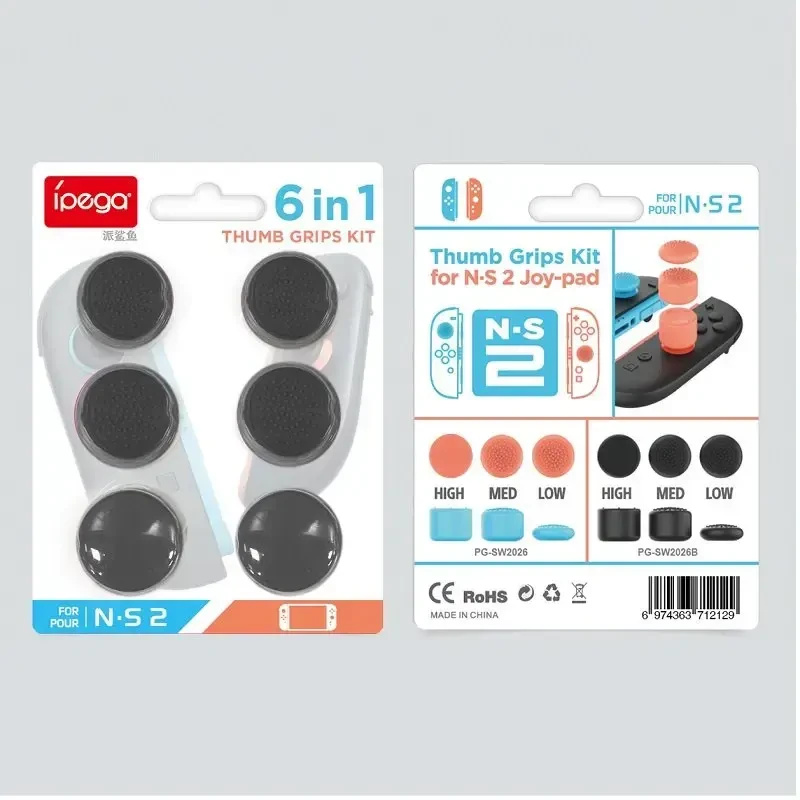 „iPega SW2026B“ nykščio laikikliai „JoyCon“ valdikliams, skirtiems „Nintendo Switch 2“, 6 vnt. juodos spalvos