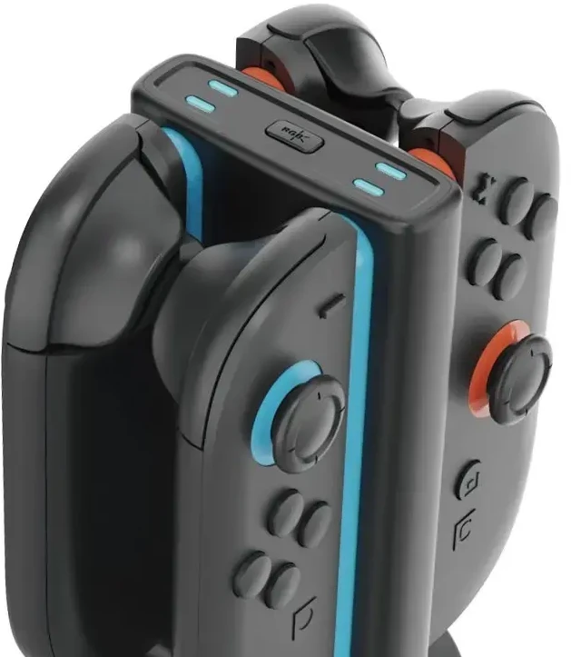 „iPega SW2051“ įkroviklio stotelė su RGB šviesa, skirta „JoyCon“ valdikliams, „Nintendo Switch 2“, juoda