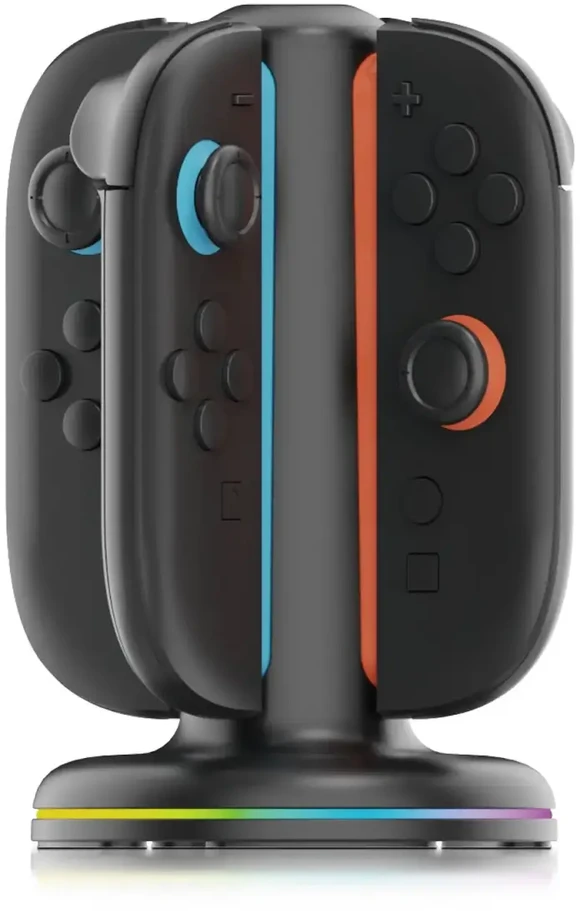 „iPega SW2052“ įkroviklio stotelė su RGB šviesa, skirta „JoyCon“ valdikliams, „Nintendo Switch 2“, juoda