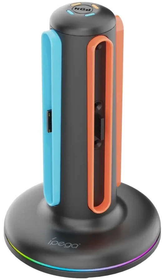 „iPega SW2052“ įkroviklio stotelė su RGB šviesa, skirta „JoyCon“ valdikliams, „Nintendo Switch 2“, juoda
