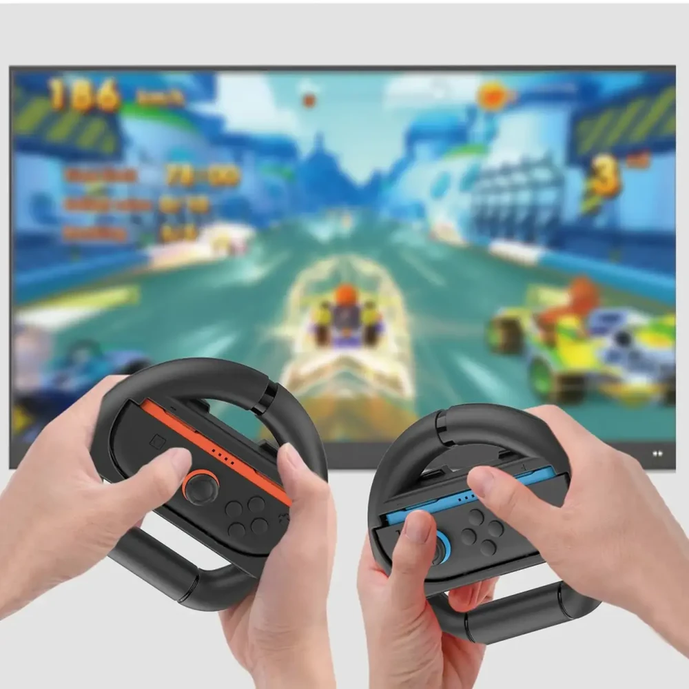 „iPega SW2054“ lenktyninis vairas, skirtas „JoyCon“ valdikliams, „Nintendo Switch 2“, juodas