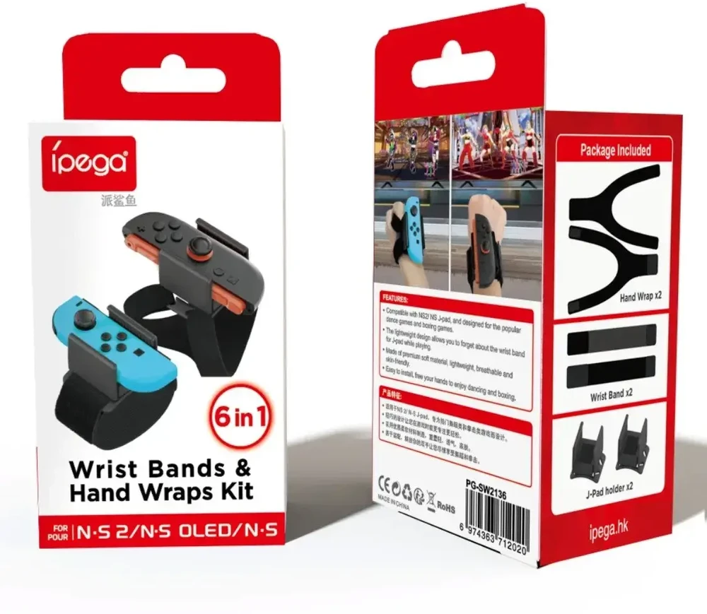 „iPega SW2136“ sportinės apyrankės, skirtos „Nintendo Switch 2 JoyCon“ konsolei, juodos