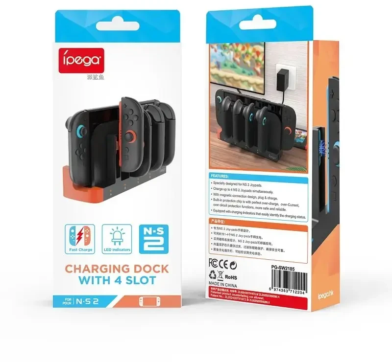 iPega SW2185 Charger Dock for JoyCon Controllers Nintendo Switch 2 Juodas (Damaged Package) (Pažeista pakuotė)
