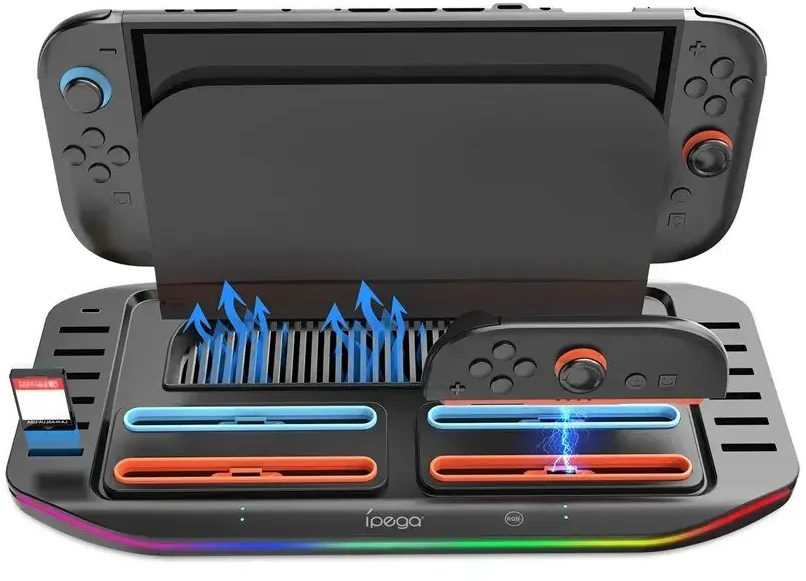 „iPega SW2210“ daugiafunkcis įkrovimo RGB stovas, skirtas „Nintendo Switch 2“, juodas
