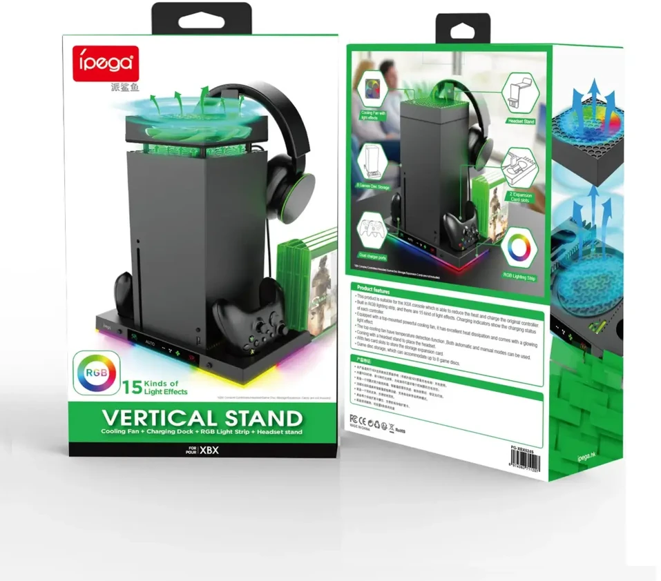 iPega XBX024S daugiafunkcis įkrovimo RGB stovas su aušinimu, skirtas XBOX (pažeista pakuotė)