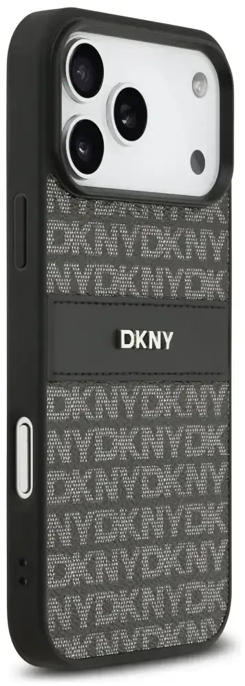 Dėklas DKNY Repeat Texture Pattern with Tonal Stripe skirtas Apple iPhone 17 Pro Max juodas