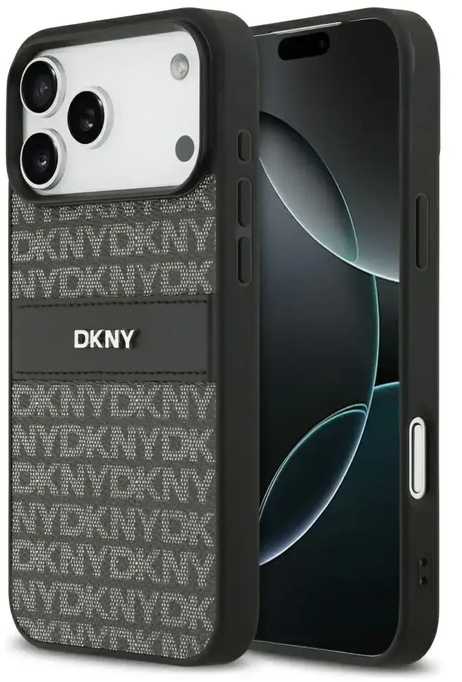 Dėklas DKNY Repeat Texture Pattern with Tonal Stripe skirtas Apple iPhone 17 Pro Max juodas