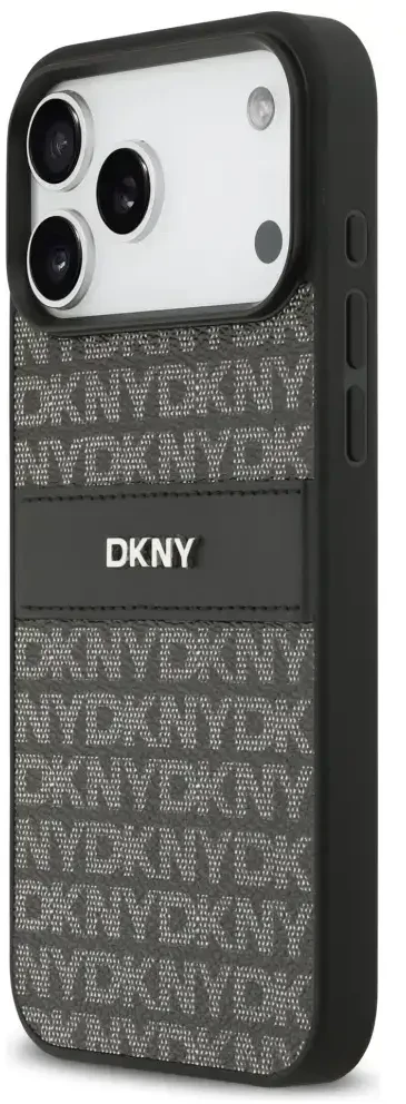 Dėklas DKNY Repeat Texture Pattern with Tonal Stripe skirtas Apple iPhone 17 Pro Max juodas