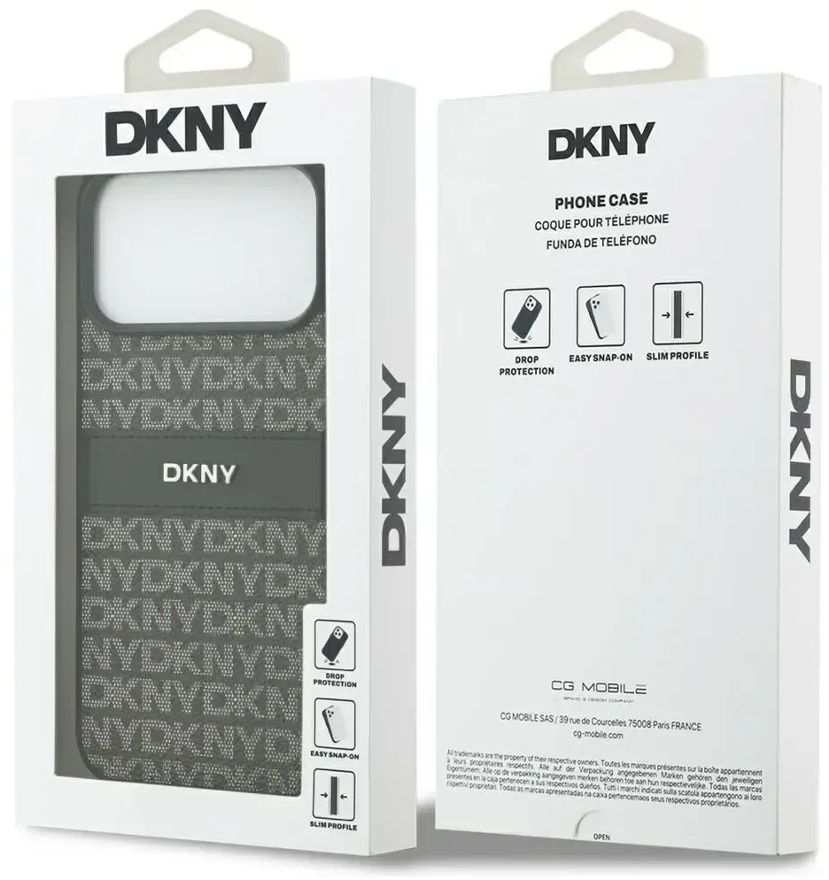 Dėklas DKNY Repeat Texture Pattern with Tonal Stripe skirtas Apple iPhone 17 Pro Max juodas