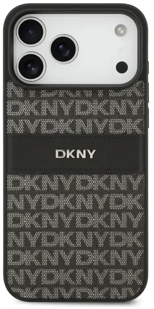 Dėklas DKNY Repeat Texture Pattern with Tonal Stripe skirtas Apple iPhone 17 Pro Max juodas