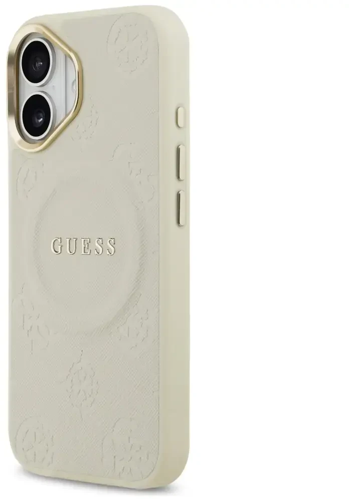 Dėklas Guess Peony Hot Stamp MagSafe skirtas Apple iPhone 17 beige