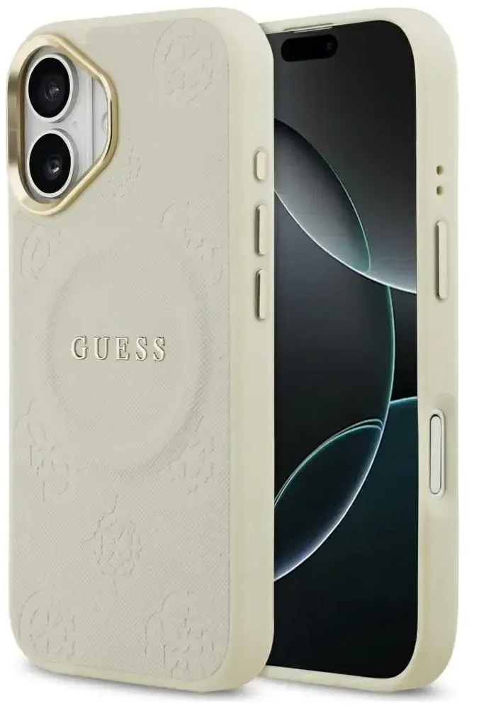 Dėklas Guess Peony Hot Stamp MagSafe skirtas Apple iPhone 17 beige