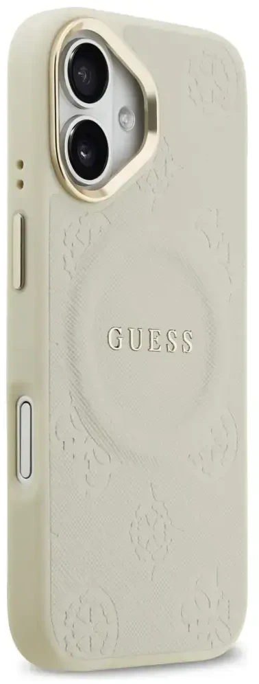 Dėklas Guess Peony Hot Stamp MagSafe skirtas Apple iPhone 17 beige