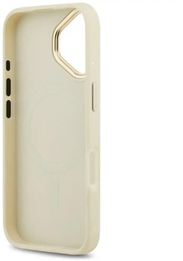 Dėklas Guess Peony Hot Stamp MagSafe skirtas Apple iPhone 17 beige