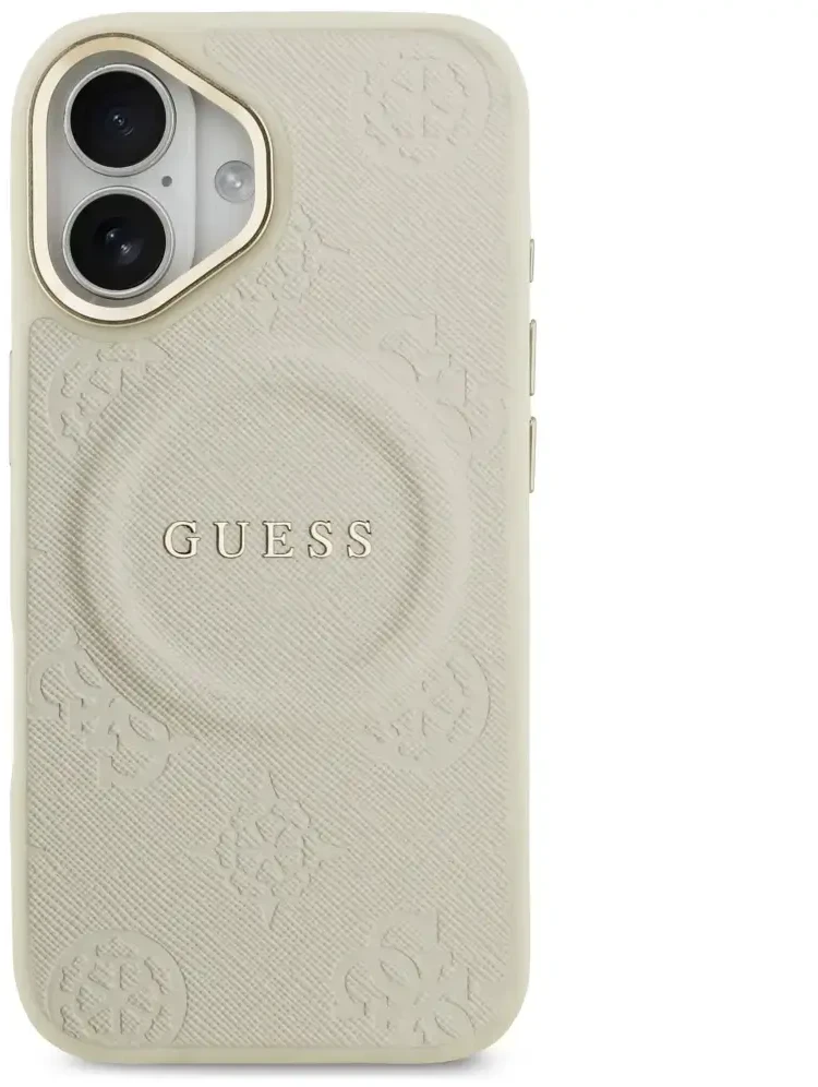 Dėklas Guess Peony Hot Stamp MagSafe skirtas Apple iPhone 17 beige