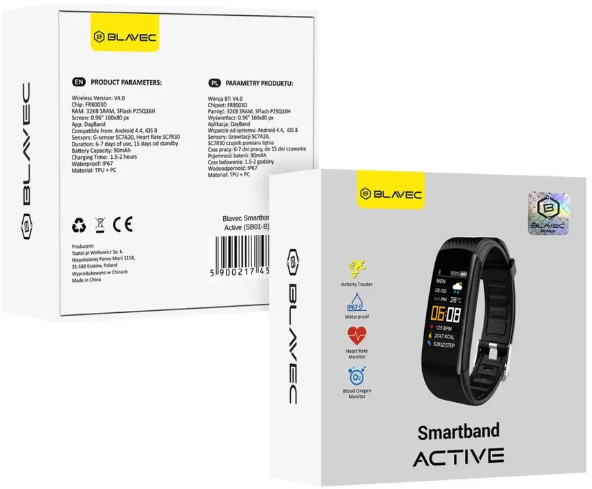 Blavec išmanioji apyrankė SB01 Active SB01-B juodos spalvos