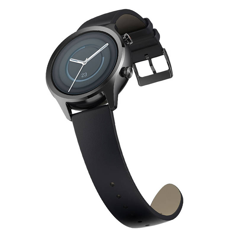 Išmanusis laikrodis Mobvoi TicWatch C2+, Juodos spalvos korpusas su juodos spalvos odiniu dirželiu