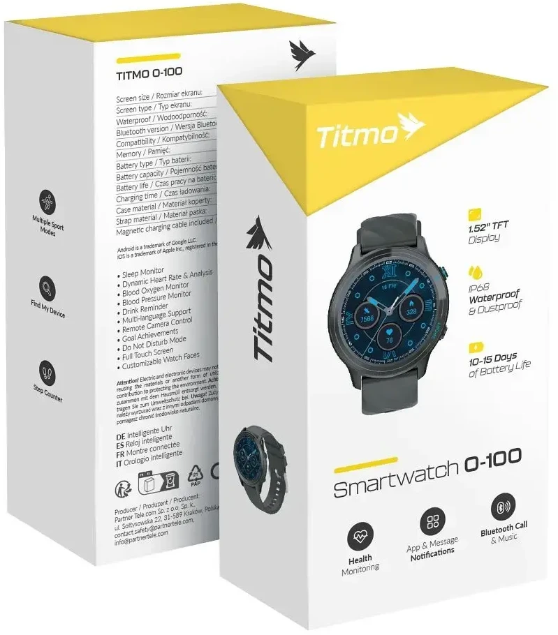 Išmanusis laikrodis TITMO O-100 (TFT, bluetooth call) juodas