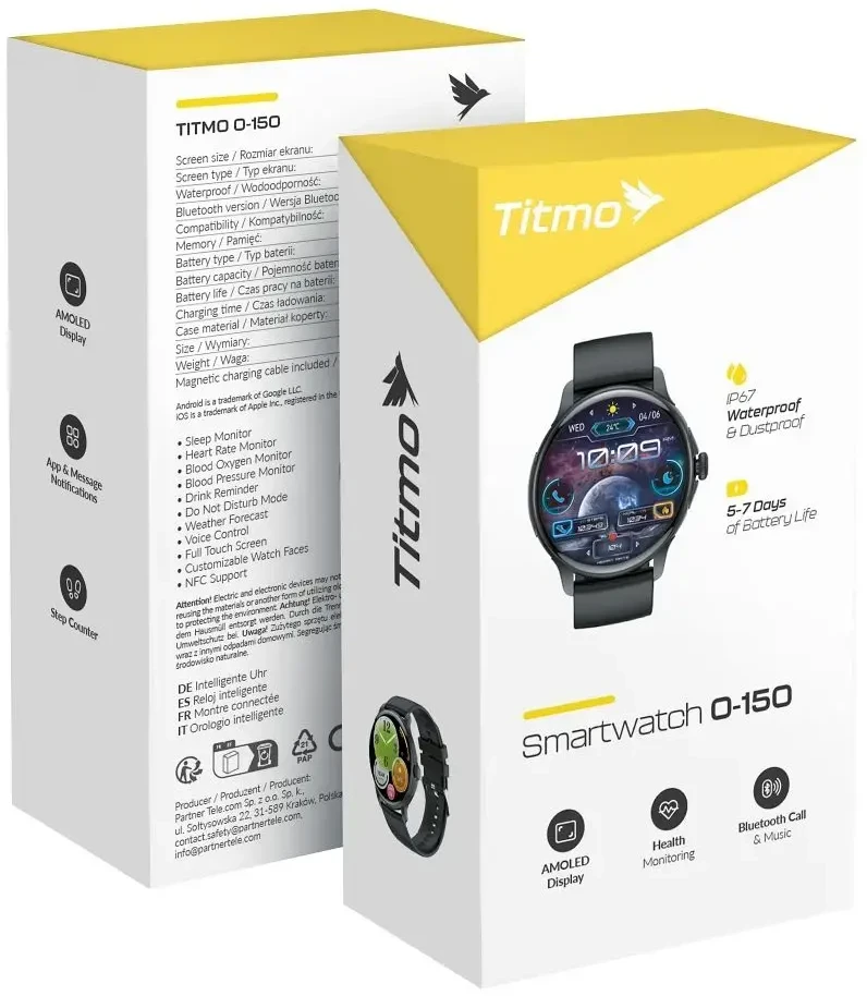 Išmanusis laikrodis TITMO O-150 (AMOLED, bluetooth call) juodas