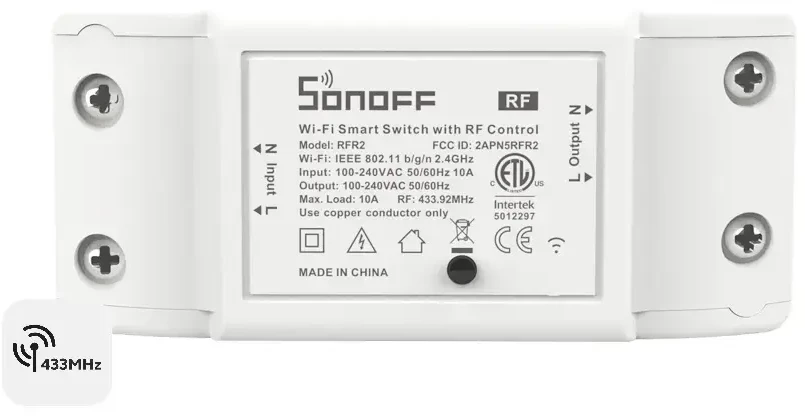 Sonoff RF R2 1 - kanalo išmani relė valdoma WiFi + 433MHz RF - 230VAC 2200W