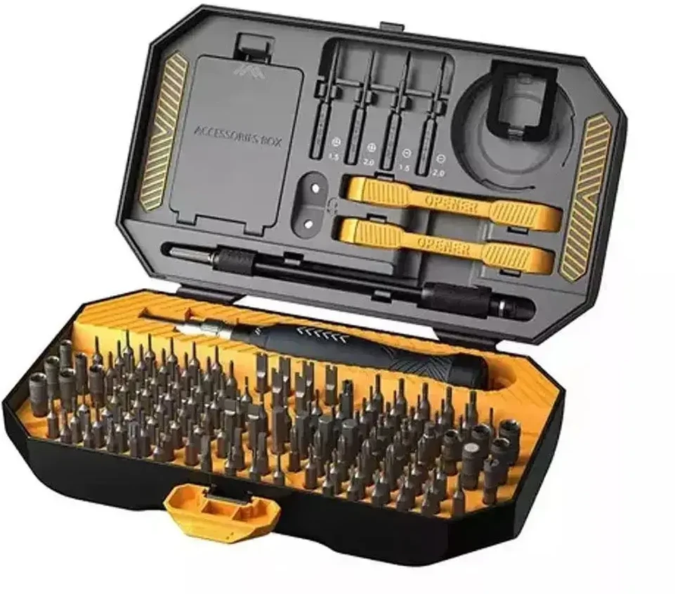 JAKEMY JM-8183 precizinio atsuktuvo rinkinys su atidarymo įrankiais ir replėmis (145 viename)