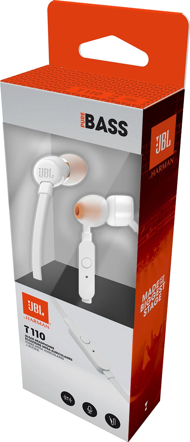 Ausinės JBL TUNE T110 Pure Bass Sound baltos