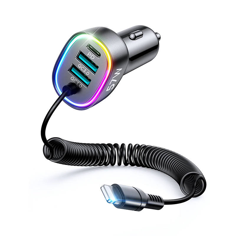 Automobilinis įkroviklis Joyroom JR-CL20, 2x USB + 2x Lightning, 57W + Lightning laidas (juodas)
