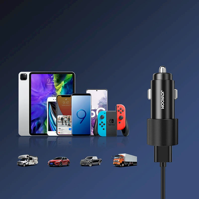 Automobilinis įkroviklis Joyroom JR-CL10 LED 2xUSB 24W juodas